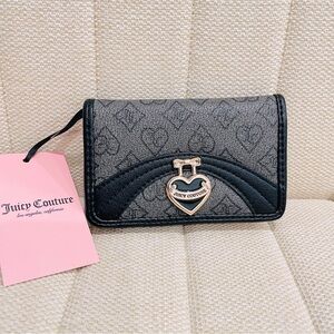 NEW Juicy Couture Black Precious Moments Elongated‎ Bifold Wallet Heart Logo